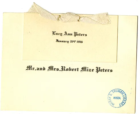 Birth Announcement from Mr. and Mrs. Mize Peters to Bess Wallace