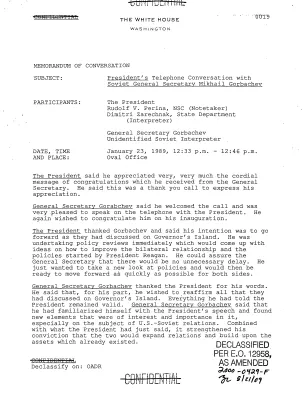 President's Telephone Conversation with Soviet General Secretary Mikhail Gorbachev, January 23, 1989
