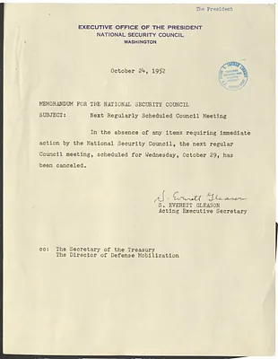 Memorandum from S. Everett Gleason to the National Security Council