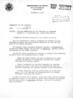 Memorandum from J. E. Doyle to Secretary of State James Byrnes