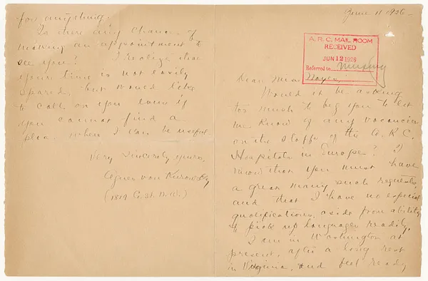 Letter from Agnes von Kurowsky to [Clara] Noyes