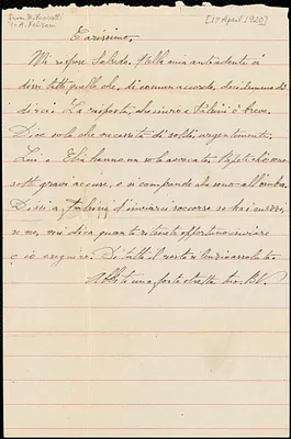 Bartolomeo Vanzetti autographed letter signed to [Aldino Felicani], [Plymouth, 17 April 1920]