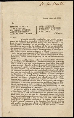 Letter from Maria Weston Chapman, Paris, [France], to the Glasgow Female Anti-Slavery Society, June 8th, 1850
