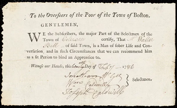 John Legally indentured to apprentice with Walter Bell of Colrain, 19 February 1787