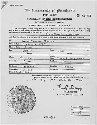 Mary Josephine Hannon's Record of Birth