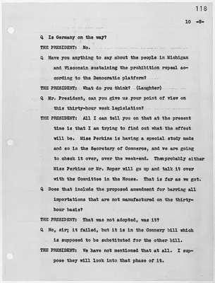 The Tenth Press Conference of President Franklin D. Roosevelt