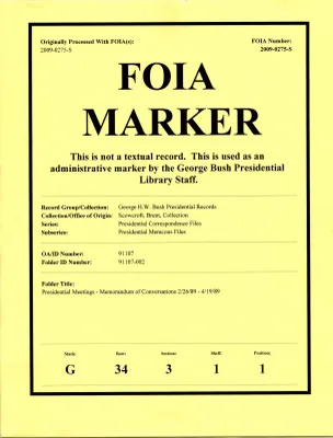 Presidential Meetings--Memorandum of Conversations 2/26/89-4/19/89