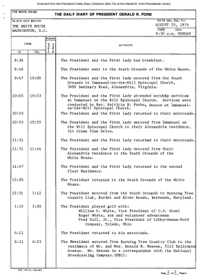 President Gerald R. Ford's Daily Diary, August 25, 1974