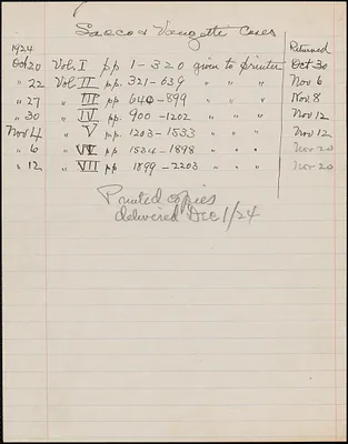 List of Defendants' Bill of Exceptions Volumes