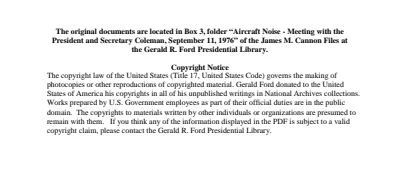Aircraft Noise - Meeting with the President and Secretary Coleman, September 11, 1976