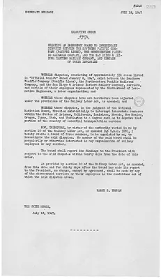 Press Release, Executive Order 9874