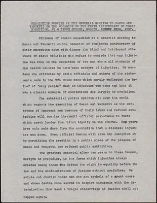 Citizens of Boston typed resolution, [Boston, Mass.], August 23, 1937