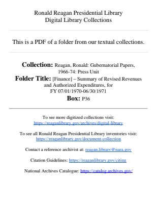 [Finance] - Summary of Revised Revenues and Authorized Expenditures, for FY 07/01/1970-06/30/1971