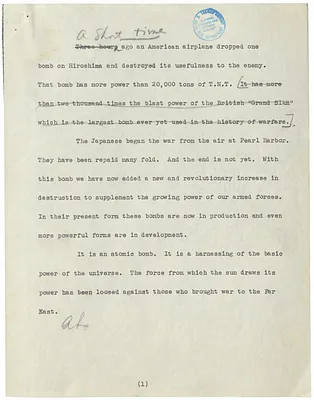 Draft of Statement of President Harry S. Truman