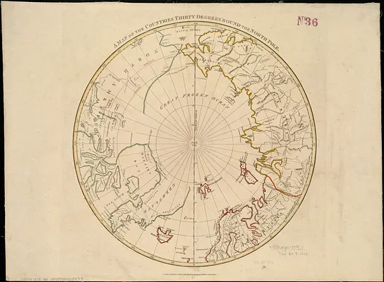 A map of the countries thirty degrees round the north pole