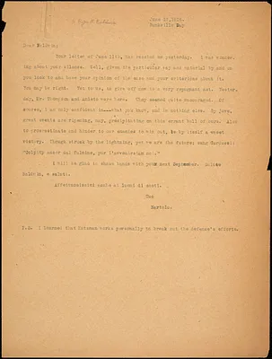 Bartolomeo Vanzetti typed letter (copy) to Roger Nash Baldwin, [Charlestown], 17 June 1926