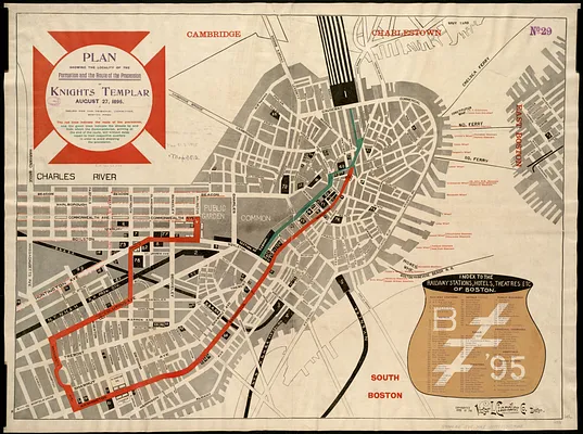 Plan showing the locality of the formation and the route of the procession of Knights Templar, August 27, 1895