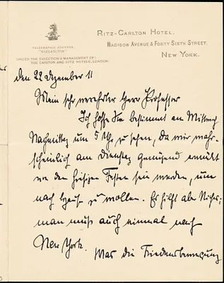Bernstorff, Johann Heinrich, Graf von, 1862-1939 autograph letter signed to Hugo Münsterberg, New York, 22 December 1911
