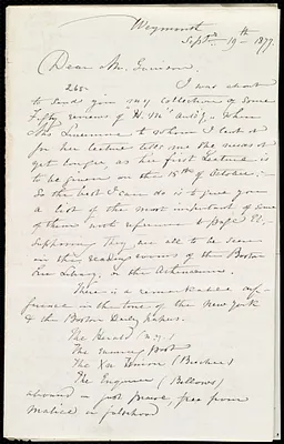 Letter from Maria Weston Chapman, Weymouth, [Mass.], to William Lloyd Garrison, Sept. 19th, 1877
