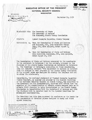 Memorandum from James Lay to Secretary of State Dean Acheson, Secretary of Defense Robert Lovett, and the Chairman of the Atomic Energy Commission