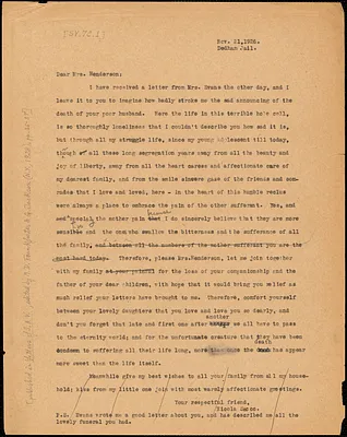 Nicola Sacco typed letter (copy) to Mrs. [Jessica] Henderson, Dedham, 21 November 1927
