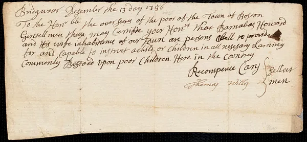 Robert Marchie [Merchies] indentured to apprentice with Barnabas Howard of Bridgewater, 17 February 1757