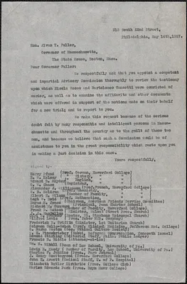 Harry Pfund et al typed petition to Alvan T. Fuller, Philadelphia, Pa., May 14, 1927