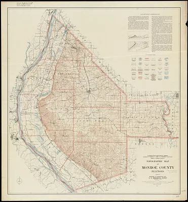 Topographic map of Monroe County, Illinois