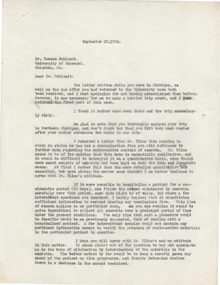 Letters Sent to Dr. Herman Schlundt, September 10, 1928