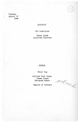 White House Luncheon and Dinner Menu