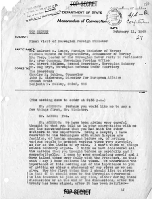 Memorandum of Conversation with Secretary of State Dean Acheson, Foreign Minister of Norway Halvard Lange, and Others