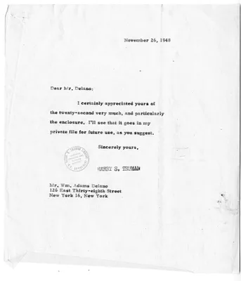 Correspondence Between President Harry S. Truman and William Adams Delano