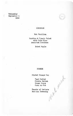 White House Luncheon and Dinner Menu