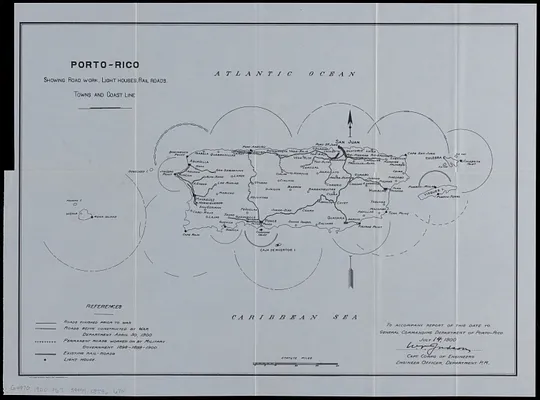 Porto-Rico showing road work, light houses, rail roads, towns and coast line