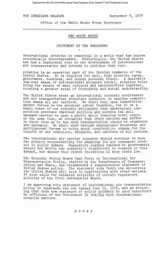 Presidential statement on international aviation policy [Ford Speech or Statement]