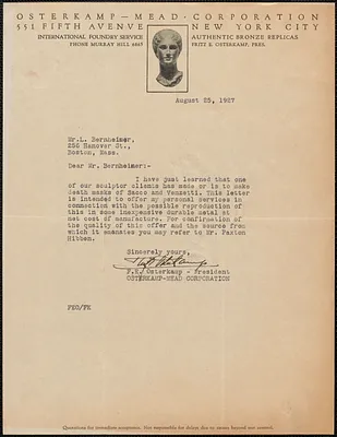 Fritz E. Osterkamp typed note signed to L. Bernheimer, New York, N. Y., August 25, 1927