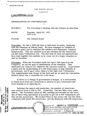April 29, 1975 - Cabinet Meeting