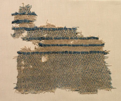 Fragment of linen damask with diamond designs in bands