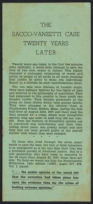 Herbert Brutus Ehrmann Papers, 1906-1970. Sacco-Vanzetti. "Manifesto", 1947. Box 13, Folder 5, Harvard Law School Library, Historical & Special Collections
