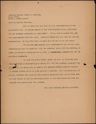 Sacco-Vanzetti Defense Committee typed letter (copy) to Arthur K. Reading, Boston, Mass., [February? 1928]
