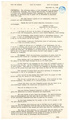Press Release, Speech of President Harry S. Truman, Louisville, Kentucky