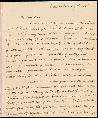 Letter from Samuel May, Jr., Leicester, to Samuel Joseph May, February 16, 1836