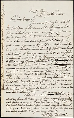 Letter from Robert Folger Wallcut, Liberator Office, Boston, [Massachusetts], to William Lloyd Garrison, 1865 Dec[ember] 27