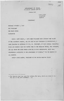 Translation of a telegram from President Adolfo Lopez Mateos to President John F. Kennedy, 3 October 1962