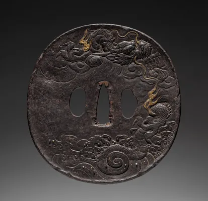 Sword Guard (Tsuba) with Dragon in Waves