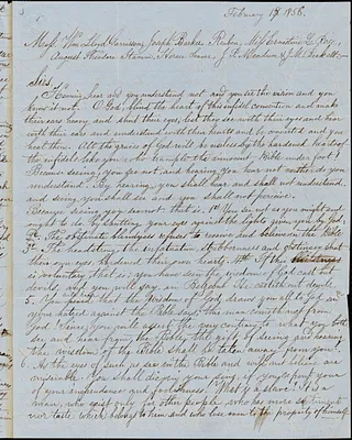 Letter from Theocrat to William Lloyd Garrison, Josiah P. Mendum, Joseph Barker Reuben, Ernestine Louise Rose, Horace Seaver, and August Theodore Stamm, 1856 February 17