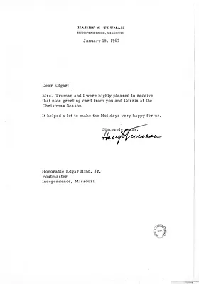 Letter from Harry S. Truman to Edgar Hinde