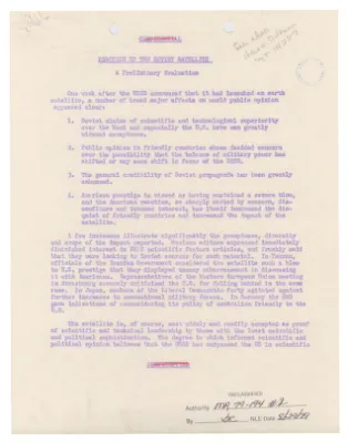 Reaction to the Soviet Satellite - A Preliminary Evaluation