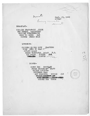 USS Williamsburg Menu