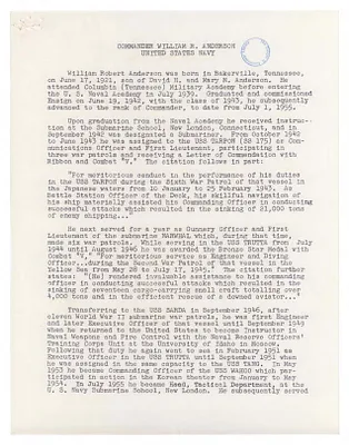 Biographical Sketch of Commander William R. Anderson, U.S. Navy